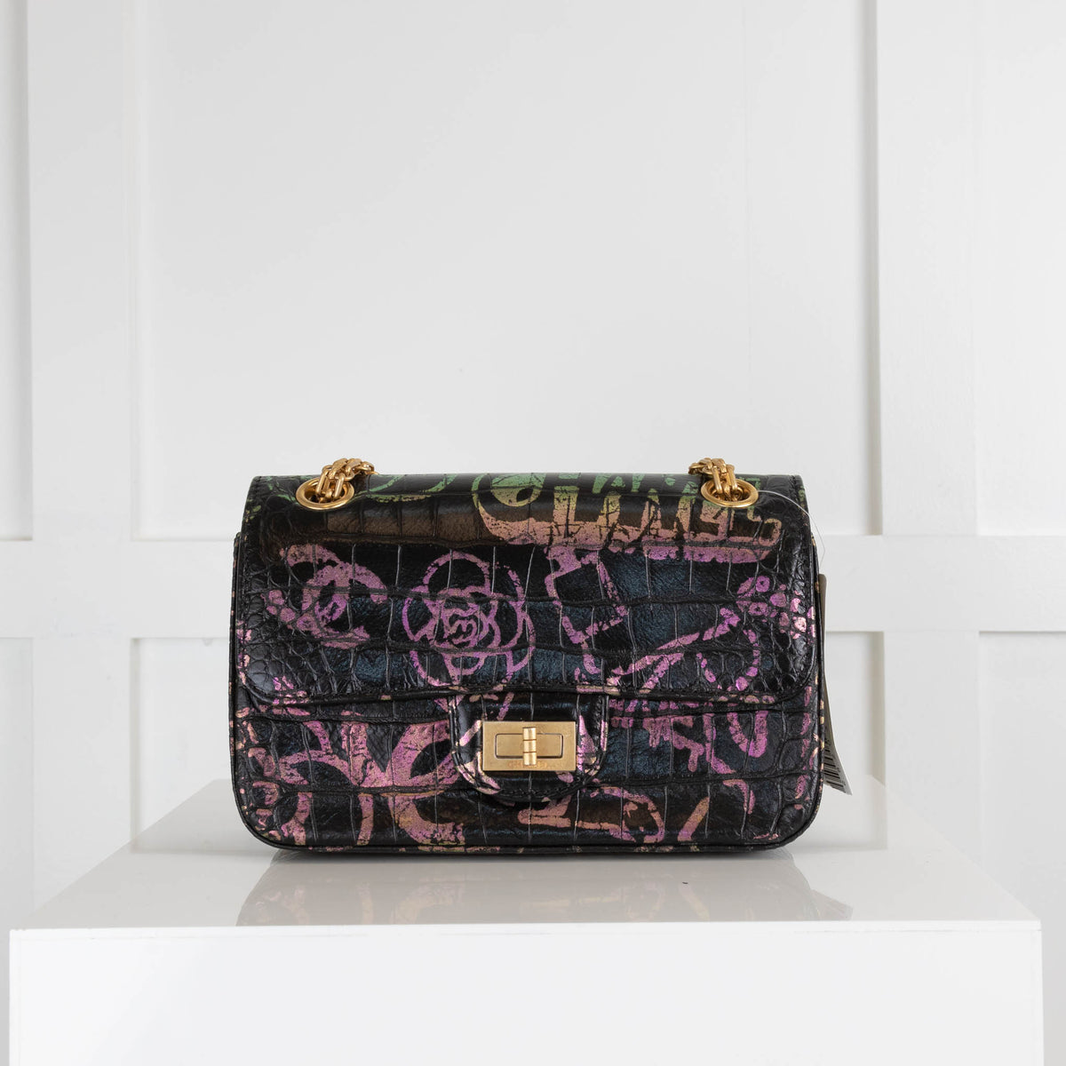 Check out the latest collections of Chanel Black 2:55 224 Graffiti Flap Bag  Chanel today